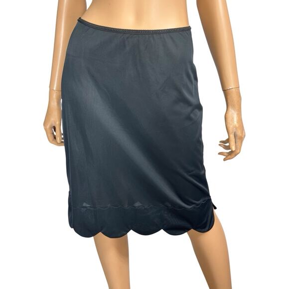 Vintage Slip Skirt Womens M Black Scalloped Shadow Panel Nylon Tricot Whimsigoth - Picture 1 of 10